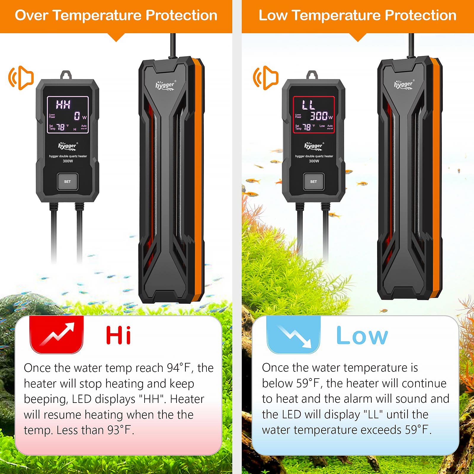 hygger aquarium heater 500w side view showing slim profile