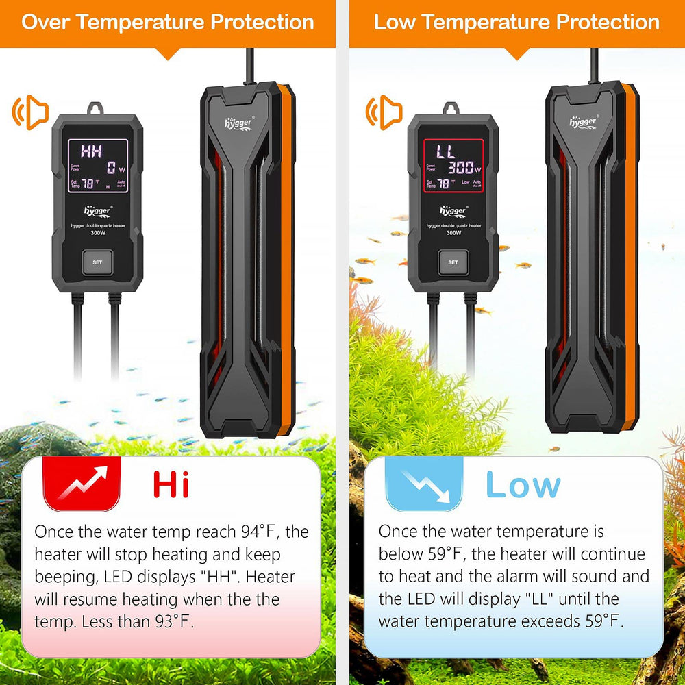 hygger aquarium heater 500w side view showing slim profile