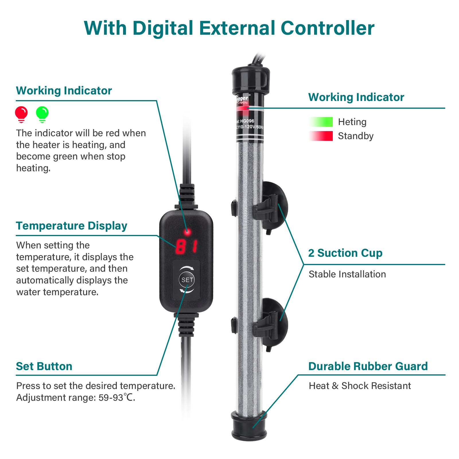 Hygger aquarium heater digital display offers precise temperature control for stable aquariums.