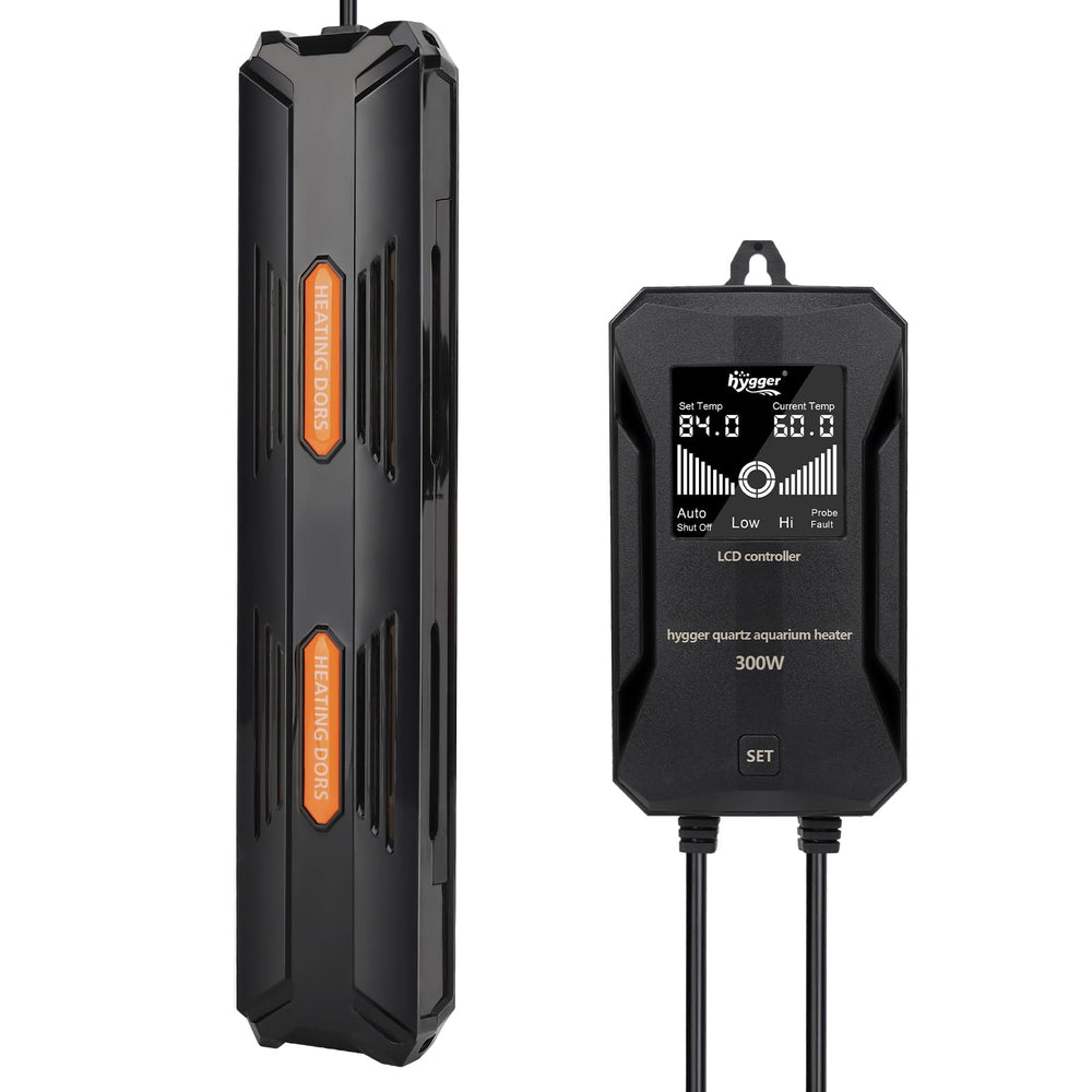 Hygger aquarium heater with external digital controller showing precise temperature control for aquariums.