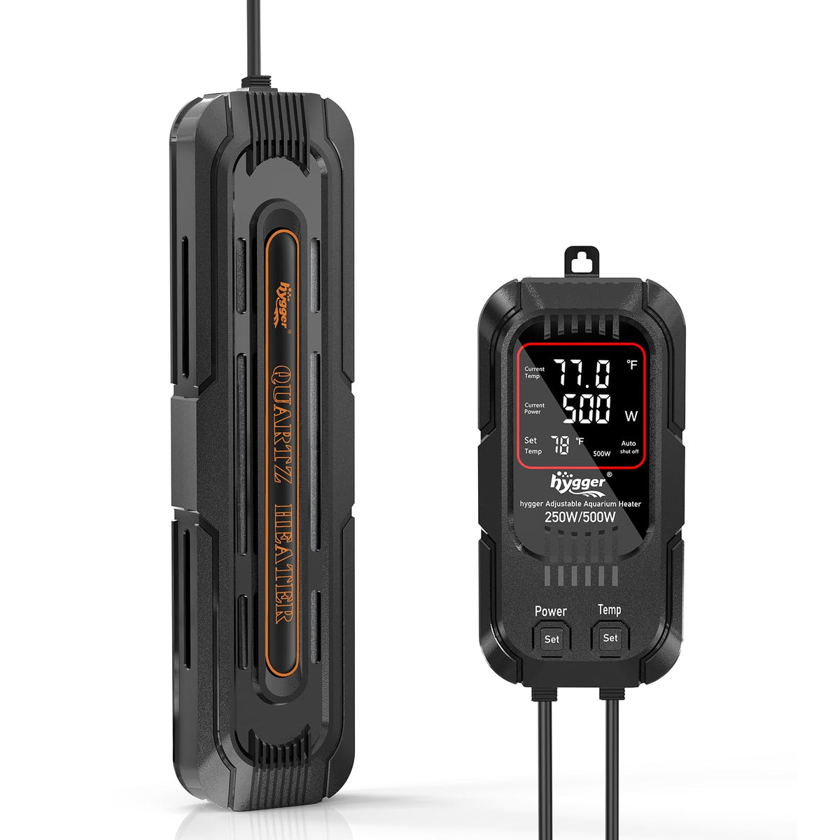 hygger aquarium heater front view with digital display for precise temps