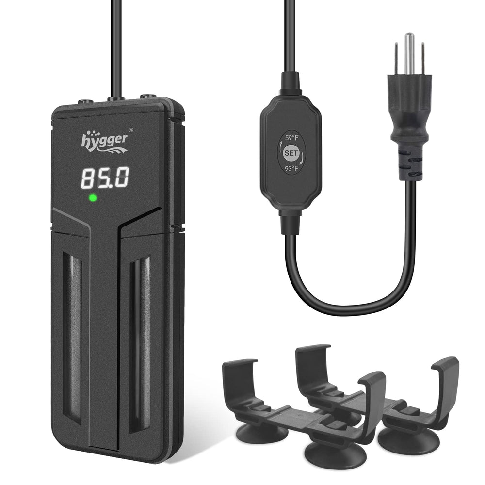 Hygger aquarium heater front view shows precise temperature control in action.