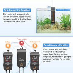 Hygger aquarium heater memory function picture shows settings retained after power outages.