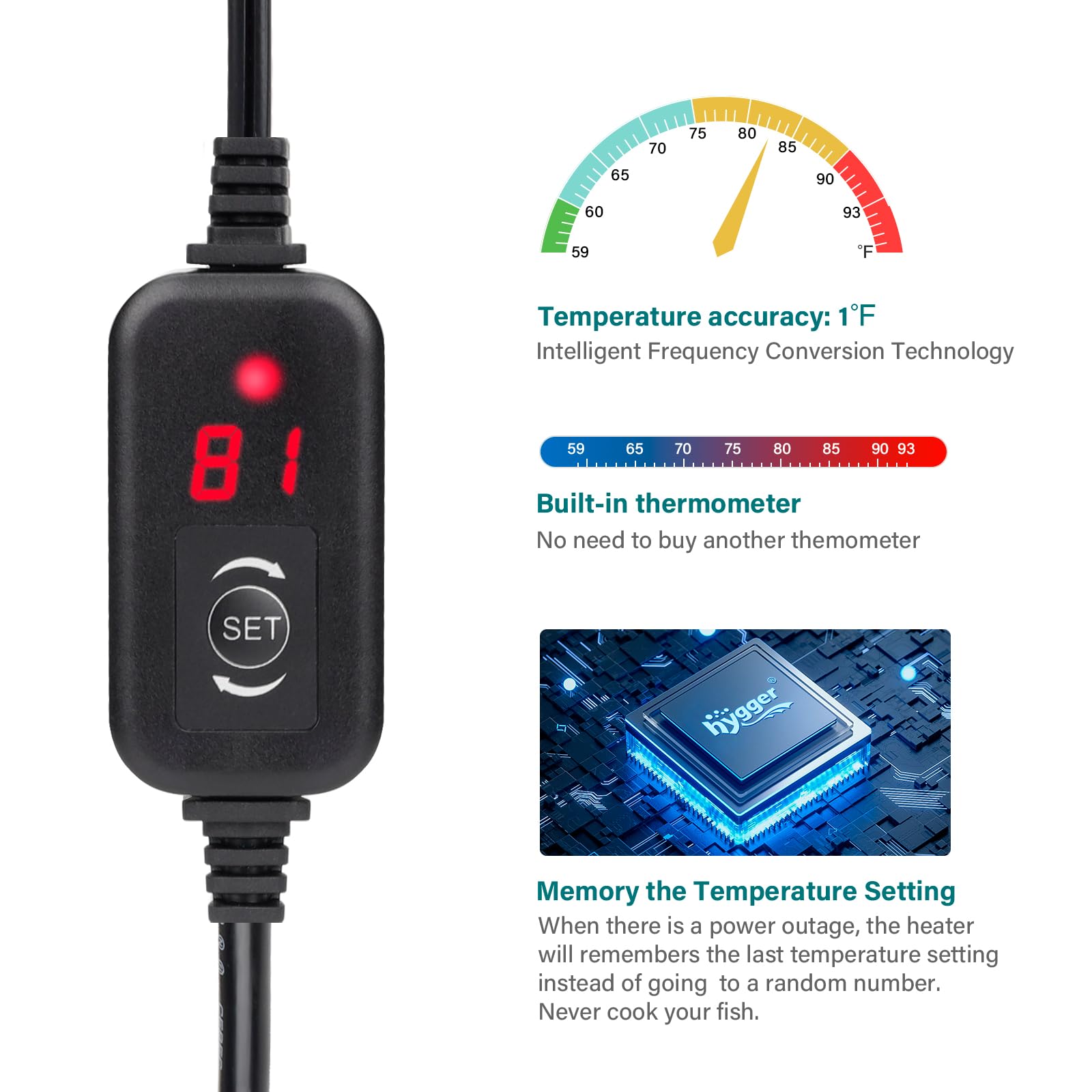 Hygger aquarium heater overheating protection prevents temperature spikes for delicate inhabitants.