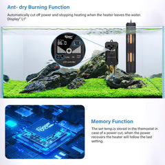 Hygger heater in protective quartz glass housing for safe fish heating.