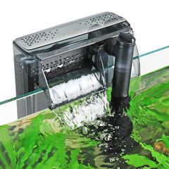 hygger aquarium HOB filter external mount in action saving tank space and ease of maintenance.
