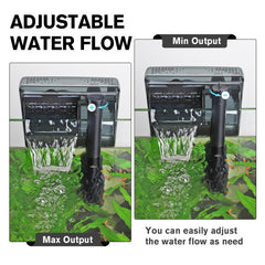hygger aquarium HOB filter with extendable intake tube for depth adjustable placement.