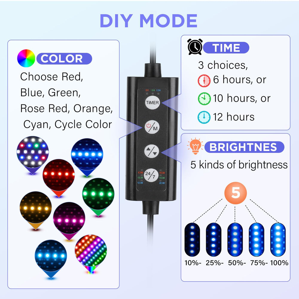 Hygger aquarium LED light DIY mode controls for personalized brightness and color.