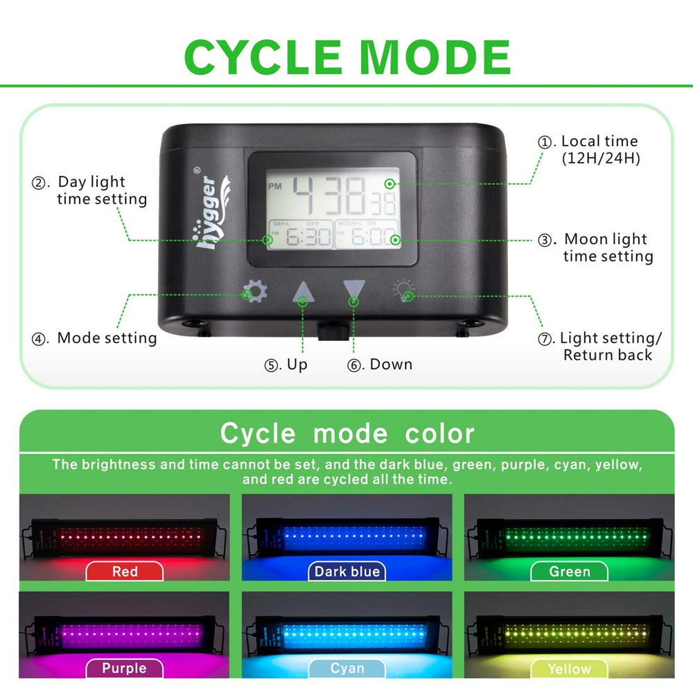 hygger aquarium LED light LCD display close-up for precise programming and timing.