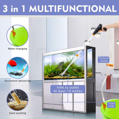 hygger aquarium sand washer shows the 3D filter net protecting fish while cleaning substrate