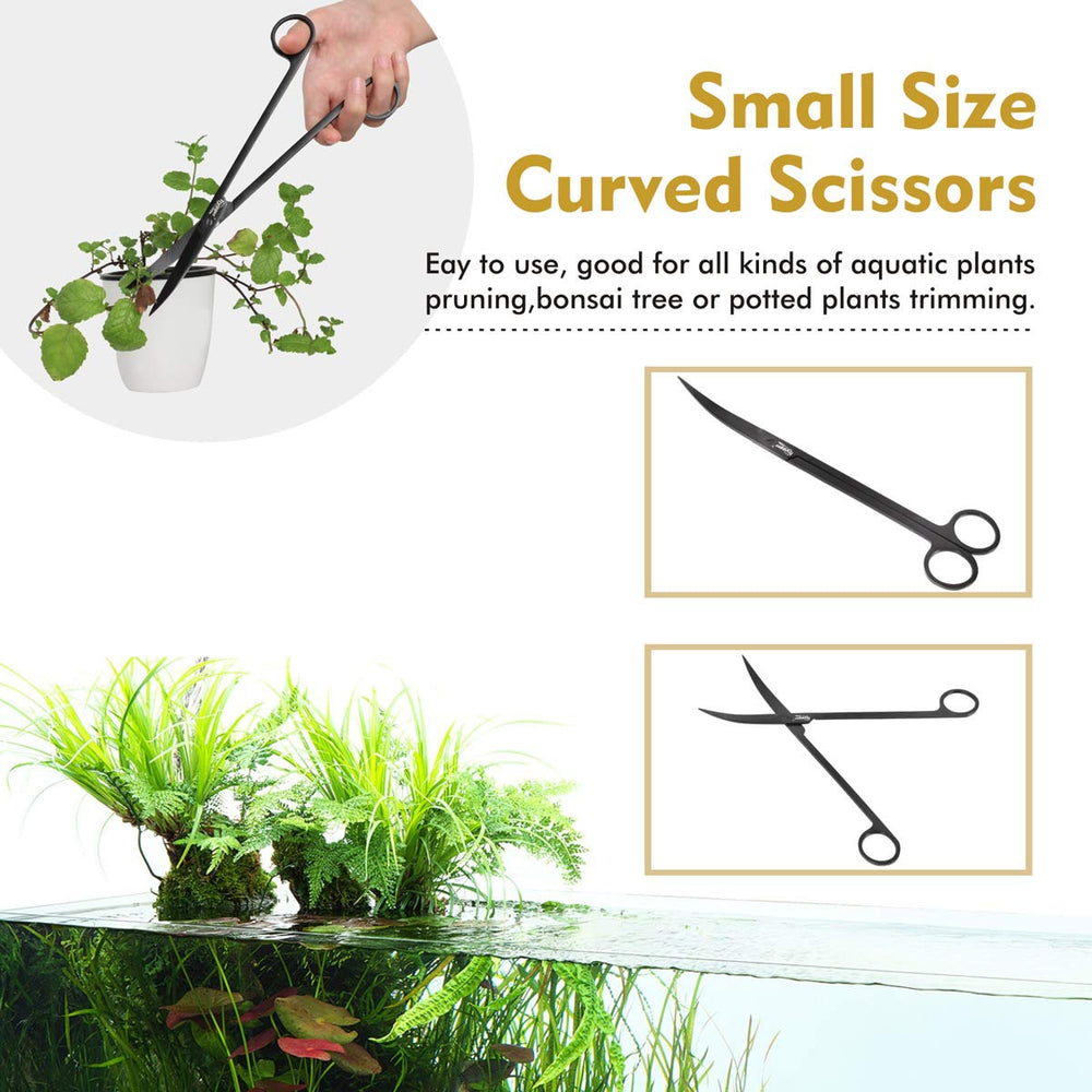 Hygger curved tweezers reach tight spots for accurate plant placement.