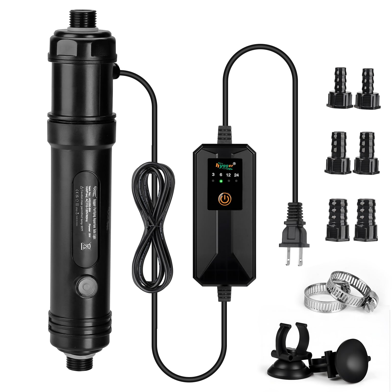 hygger aquarium u-v light timer package demonstrates kit ready to improve water clarity