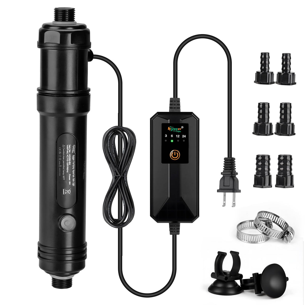 hygger aquarium u-v light timer package demonstrates kit ready to improve water clarity
