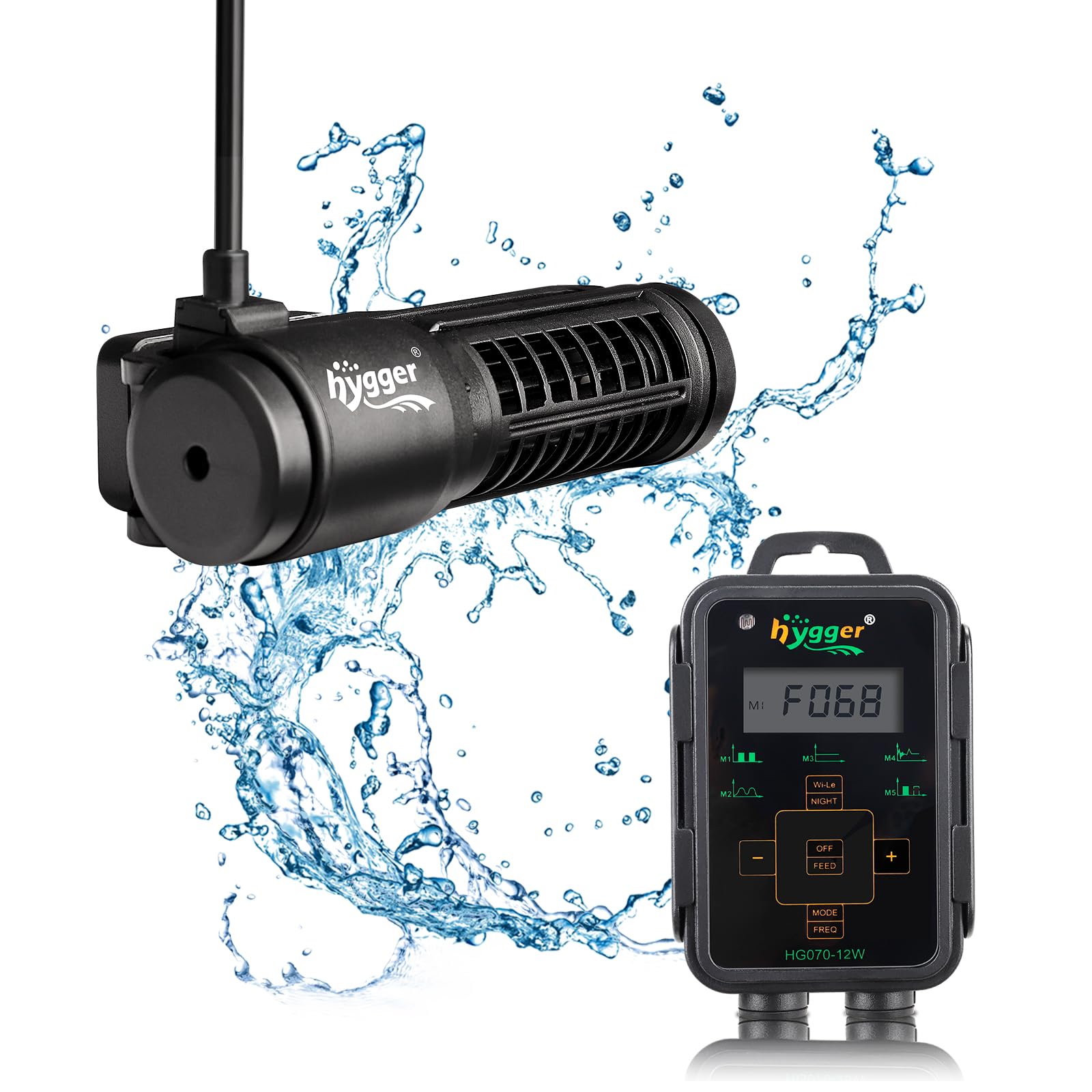 Hygger wave maker front view shows 360-degree cross flow for even currents