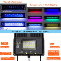 hygger auto-on-off 48-55 inch LED aquarium light control panel enables quick schedules and color tweaks.