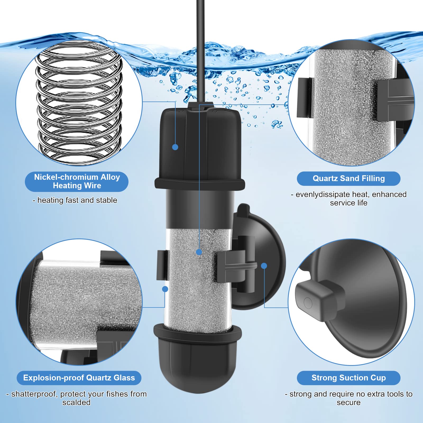 hygger betta heater 2mm quartz glass durability and corrosion resistance