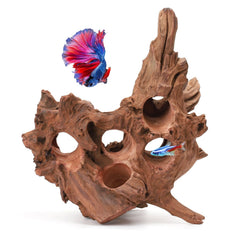 Hygger CO2 Driftwood porous closeup texture highlights natural holes for fish shelter.