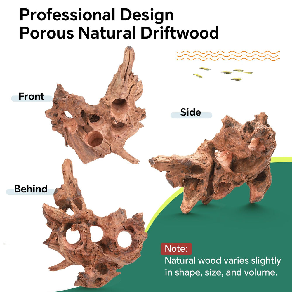 Hygger CO2 Driftwood pre-treatment illustration emphasizes boil-and-soak process for tannins.