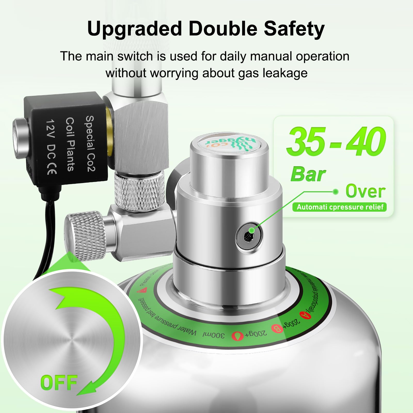 Hygger automatic pressure relief valve protects system against overpressure.
