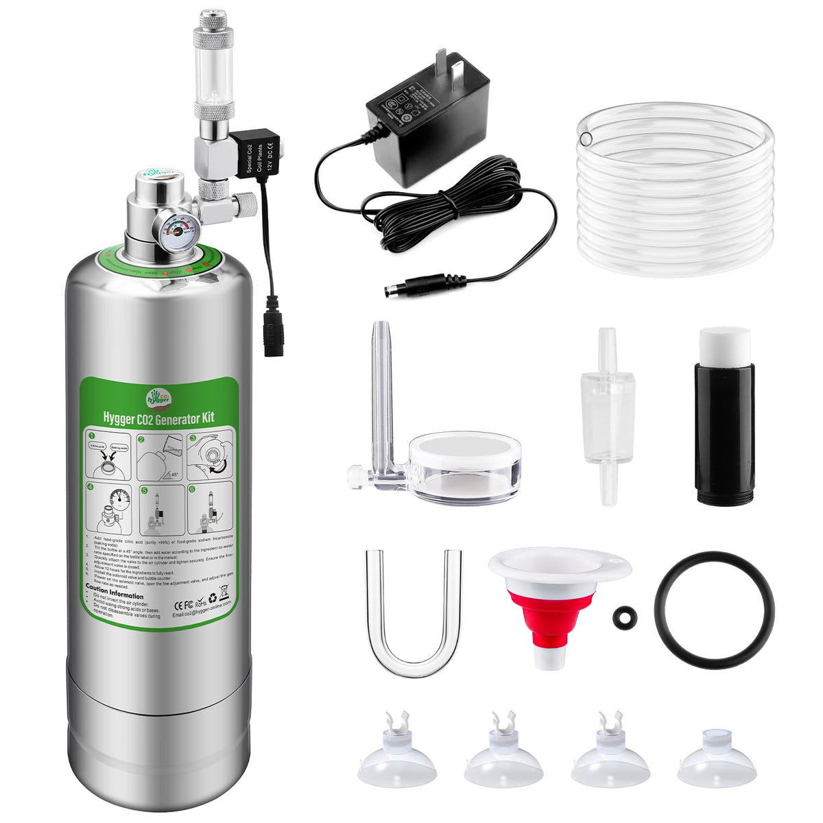 Hygger CO2 Pro5L bottle shows durable SUS304 construction for reliable CO2 supply.