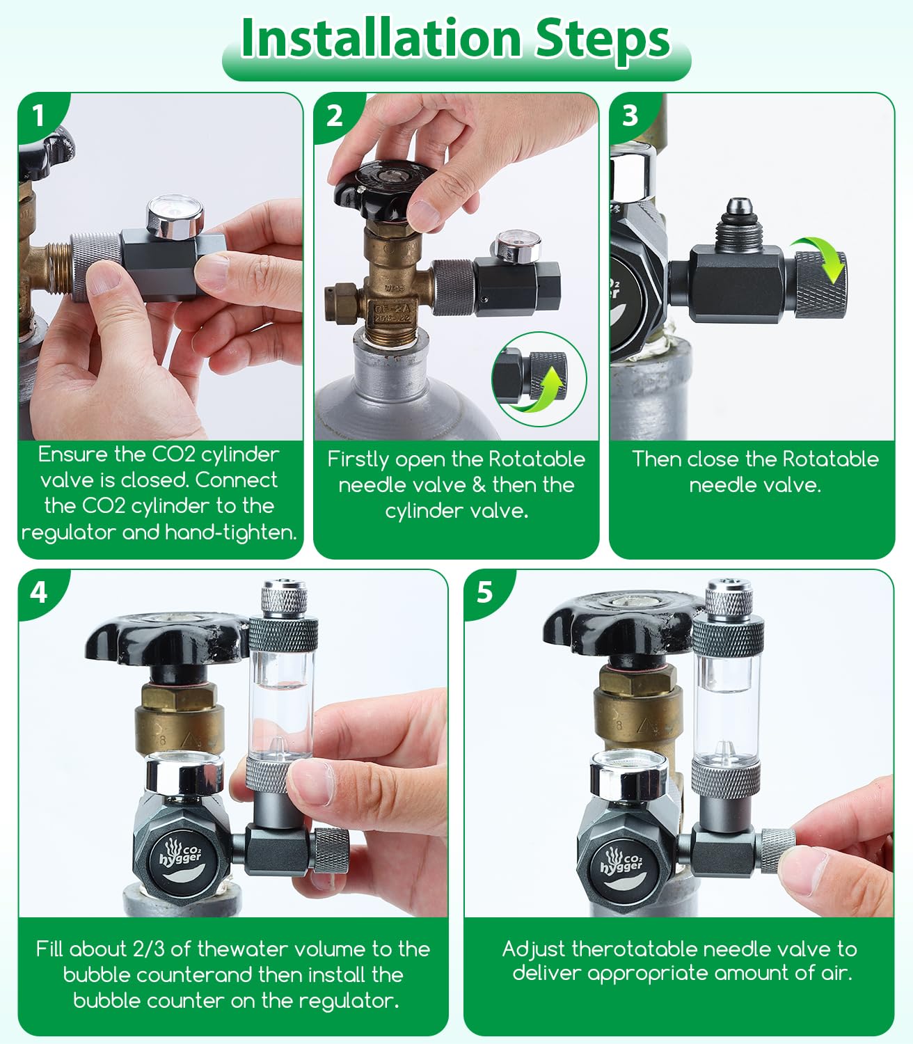 Hygger CO2 regulator with built-in check valve prevents backflow and protects equipment.