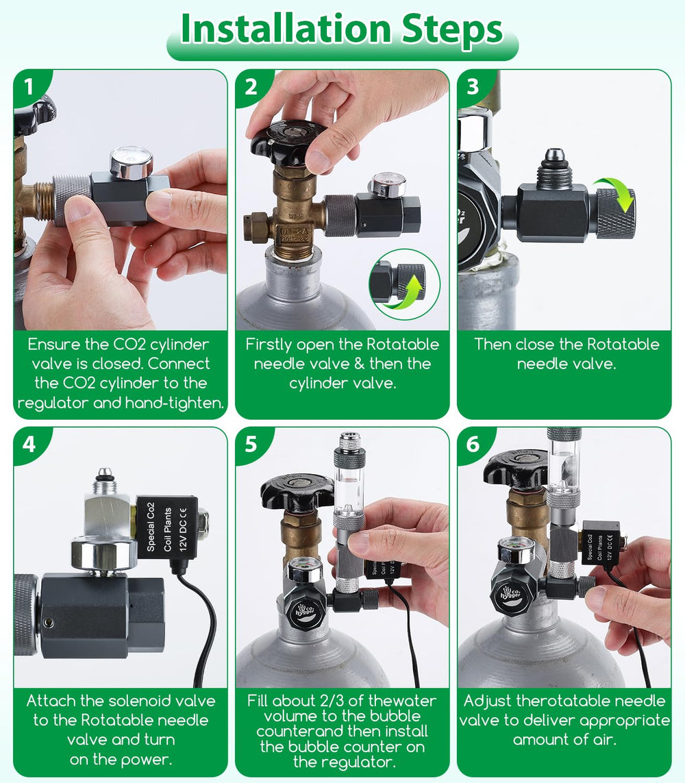 Hygger CO2 regulator needle valve adjustment close-up highlighting fine-tuning control.