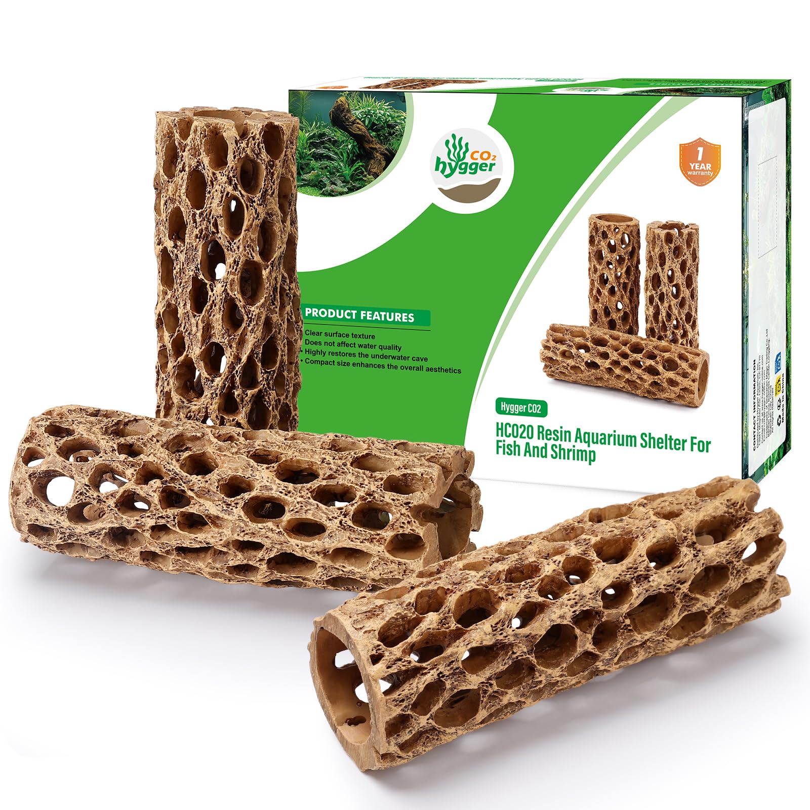 Hygger CO2 resin cholla wood realistic texture complements plants and substrates.
