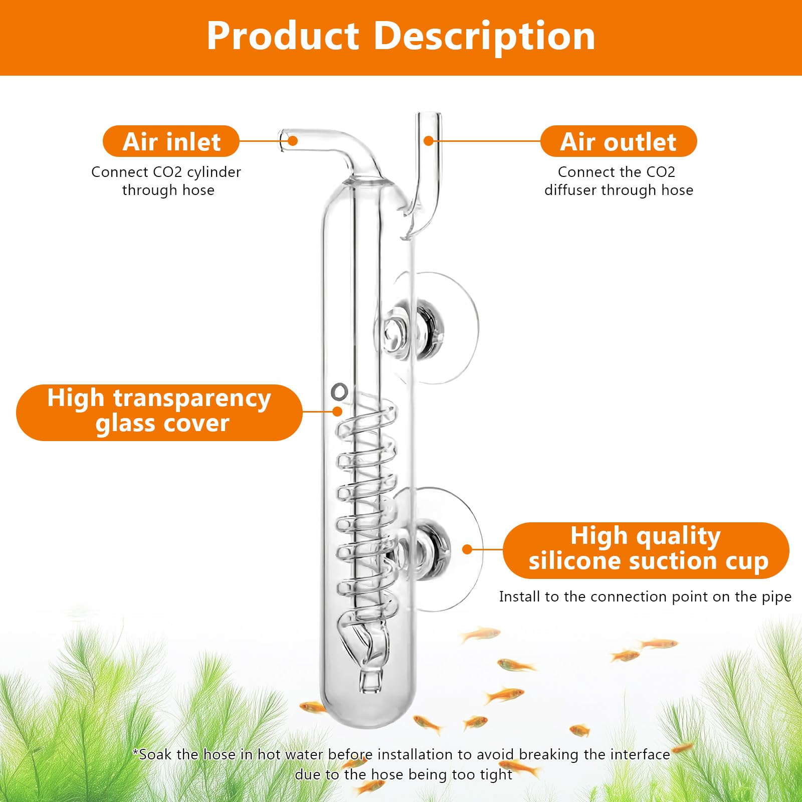 Hygger CO2 Spiral Bubble Counter transparent crystal glass closeup highlights visible CO2 flow for monitoring.
