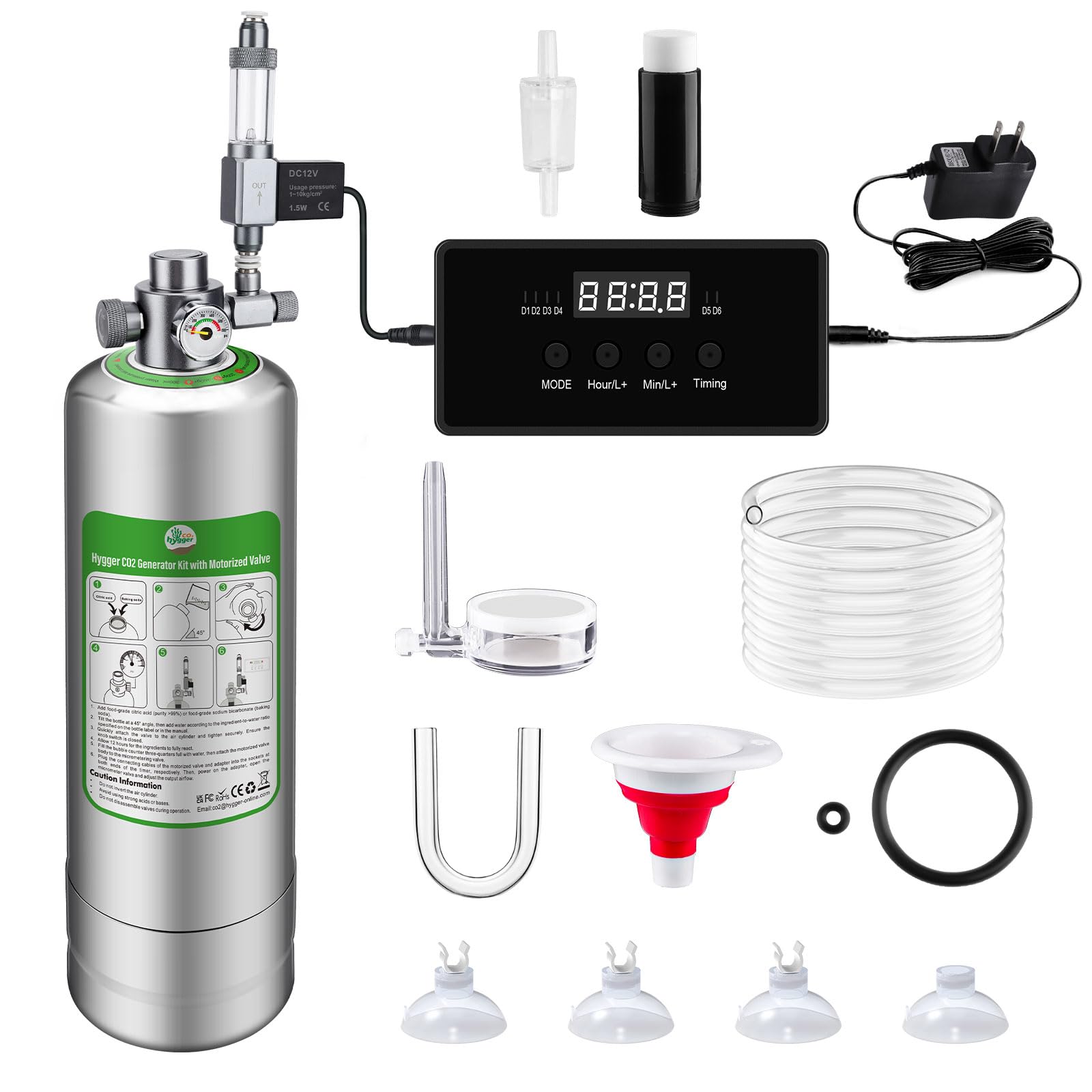 Hygger CO2 tank installation illustration guides setup and quick connections