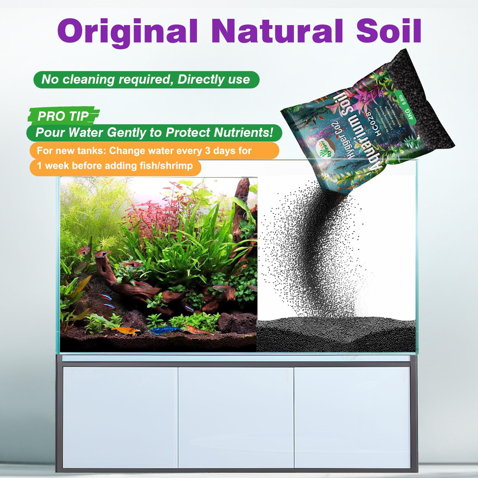 Hygger CO2 upgraded soil in tank setup demonstrates dense plant growth.