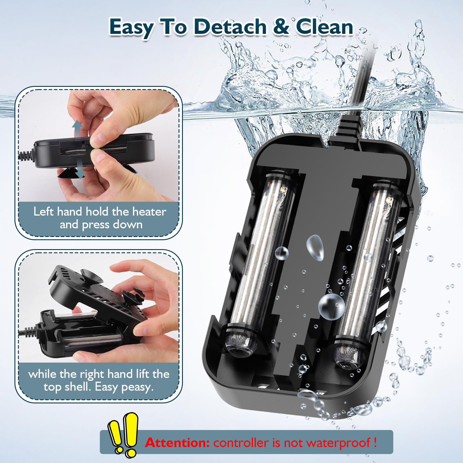 hygger compact-size heater easily hides behind decor in 25-35 gallon tanks