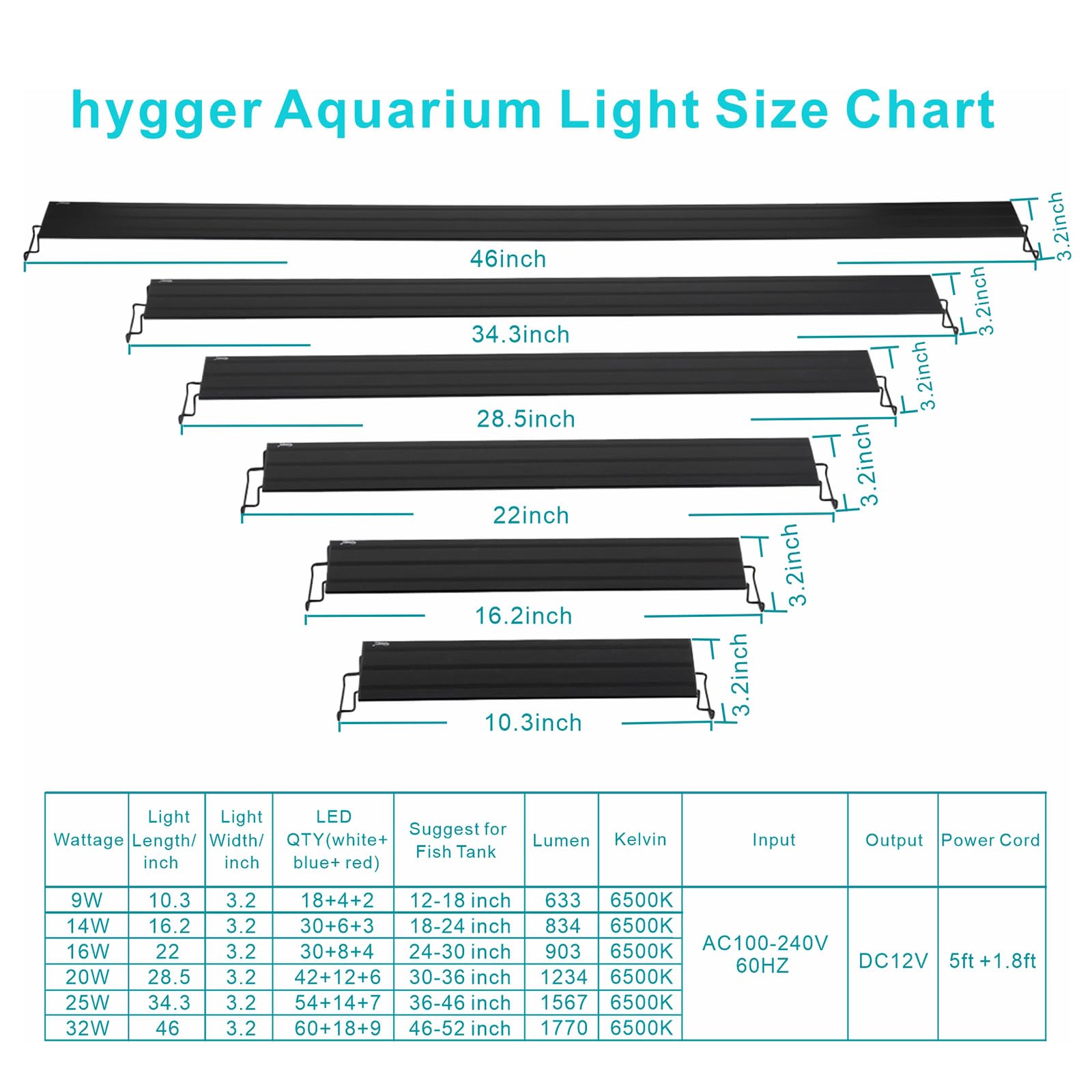 Hygger 46-52 inch freshwater tank setup with 32W power and efficient LEDs.