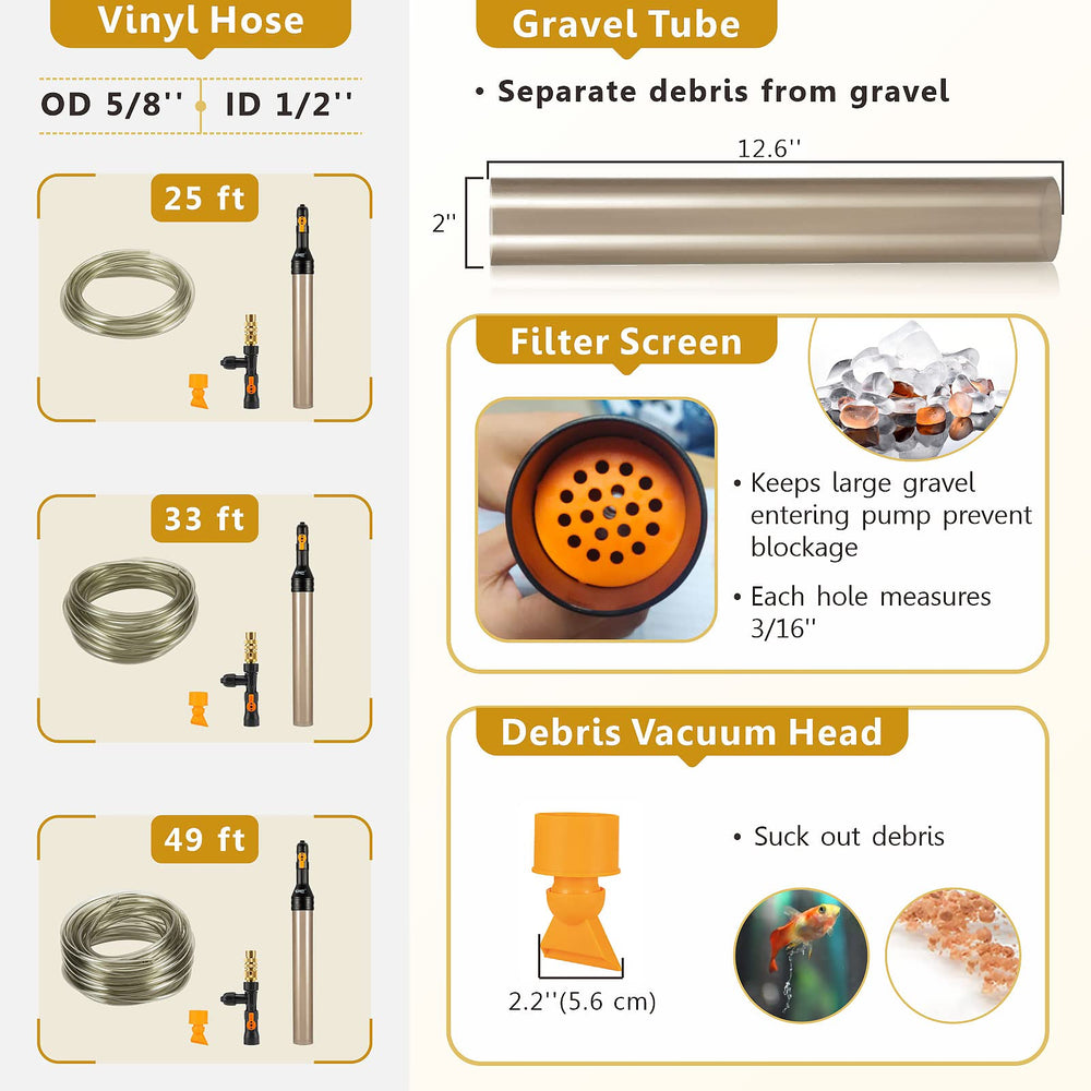 Hygger gravel vacuum head targets debris for cleaner substrate.