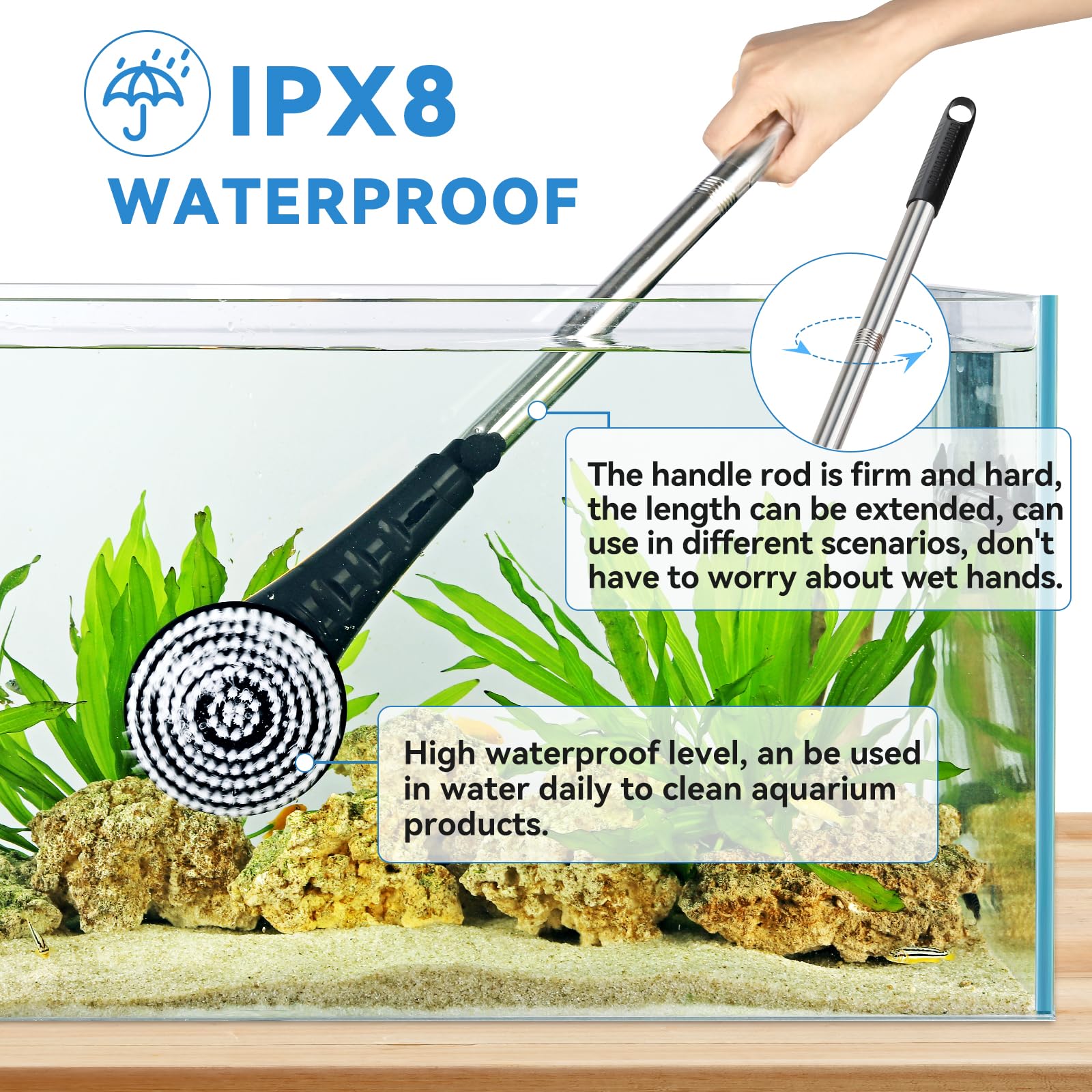Hygger adjustable-handle at three-length settings for fit.