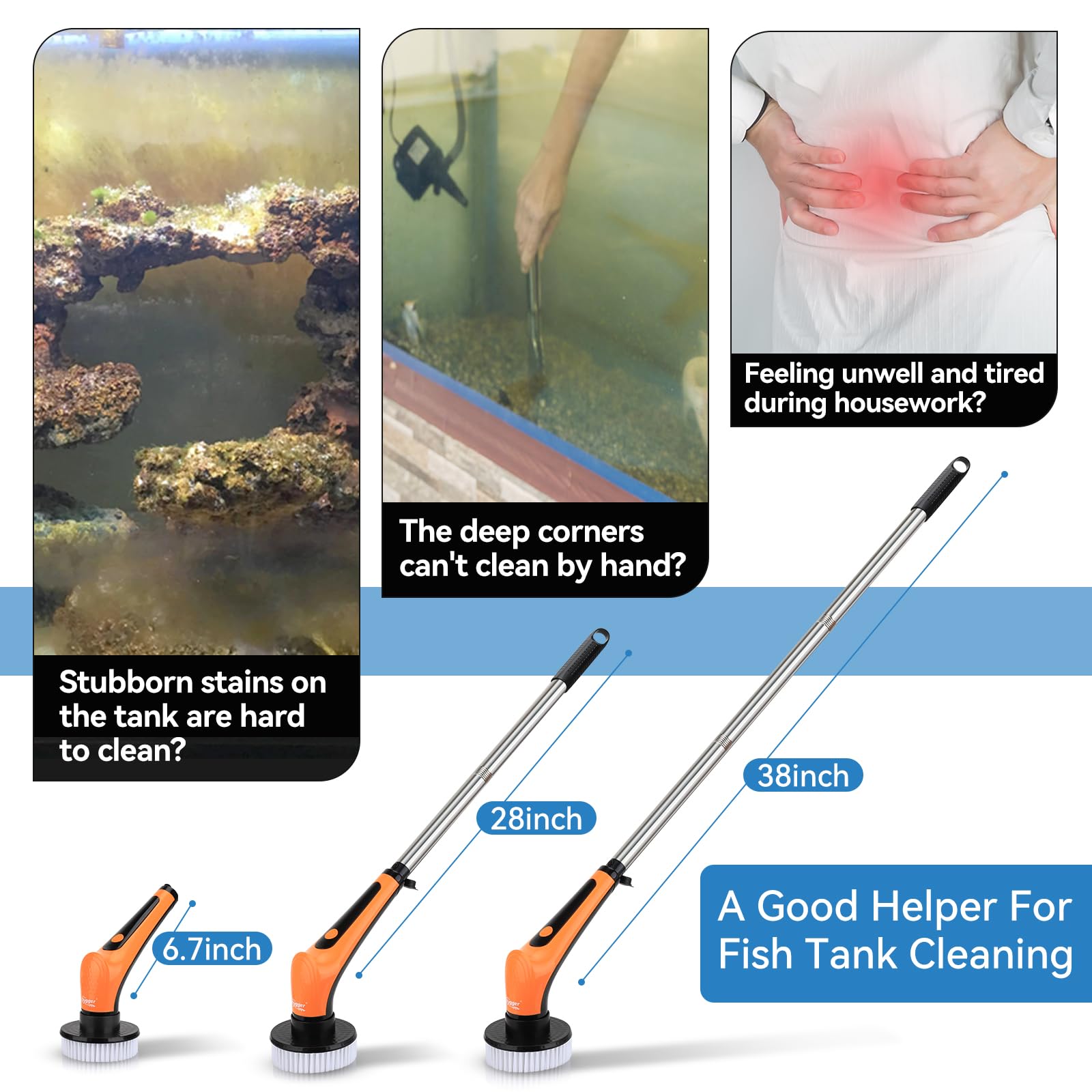 Hygger clean-spin brush head in action for stubborn algae.