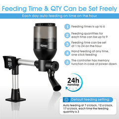 Hygger LCD Control Pond Feeder capacity 5.5L minimizes refills during vacations.