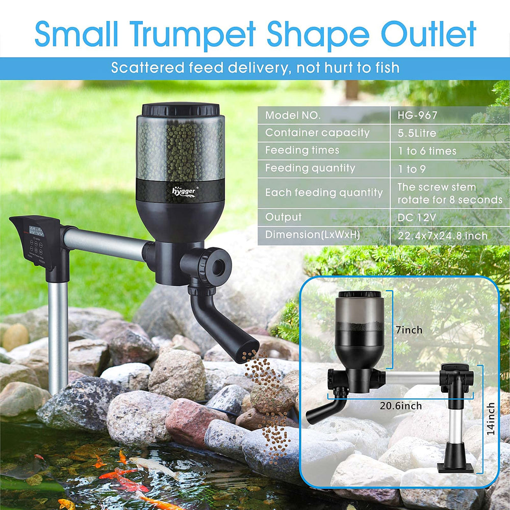 Hygger LCD Control Pond Feeder translucent container lets you see food level at a glance.