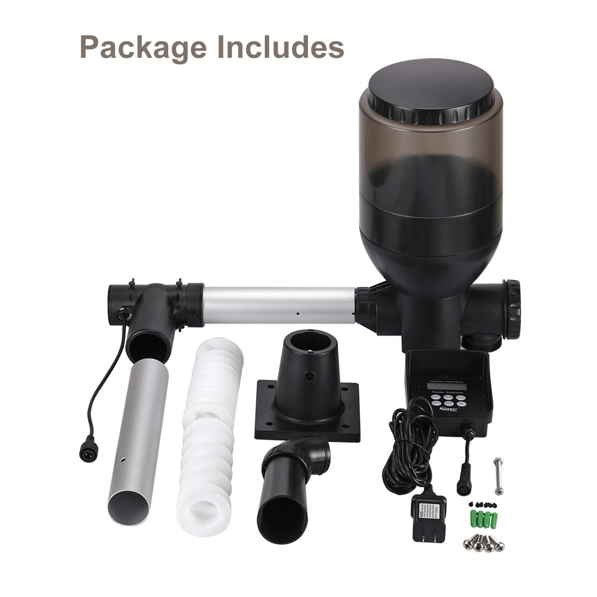 Hygger In-use image captures hands-free feeding with scheduled or manual options.