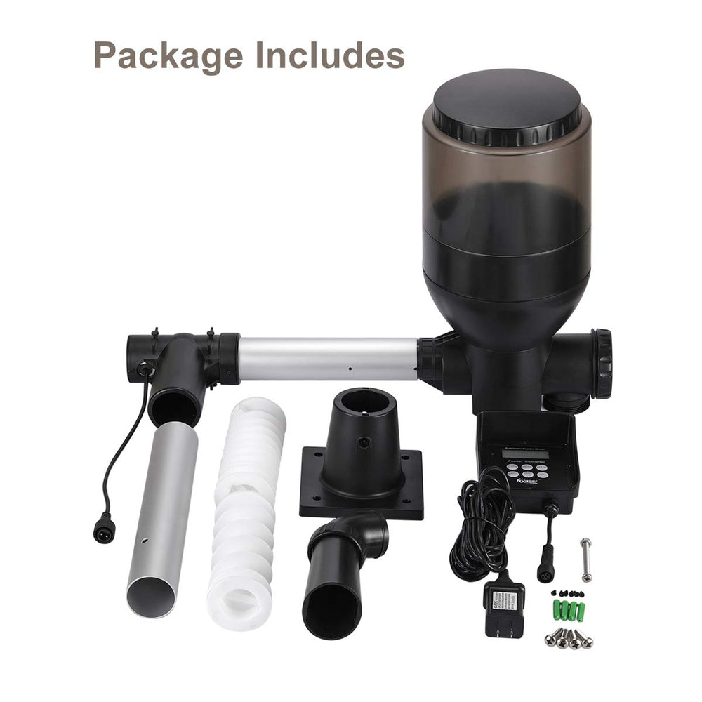 Hygger In-use image captures hands-free feeding with scheduled or manual options.
