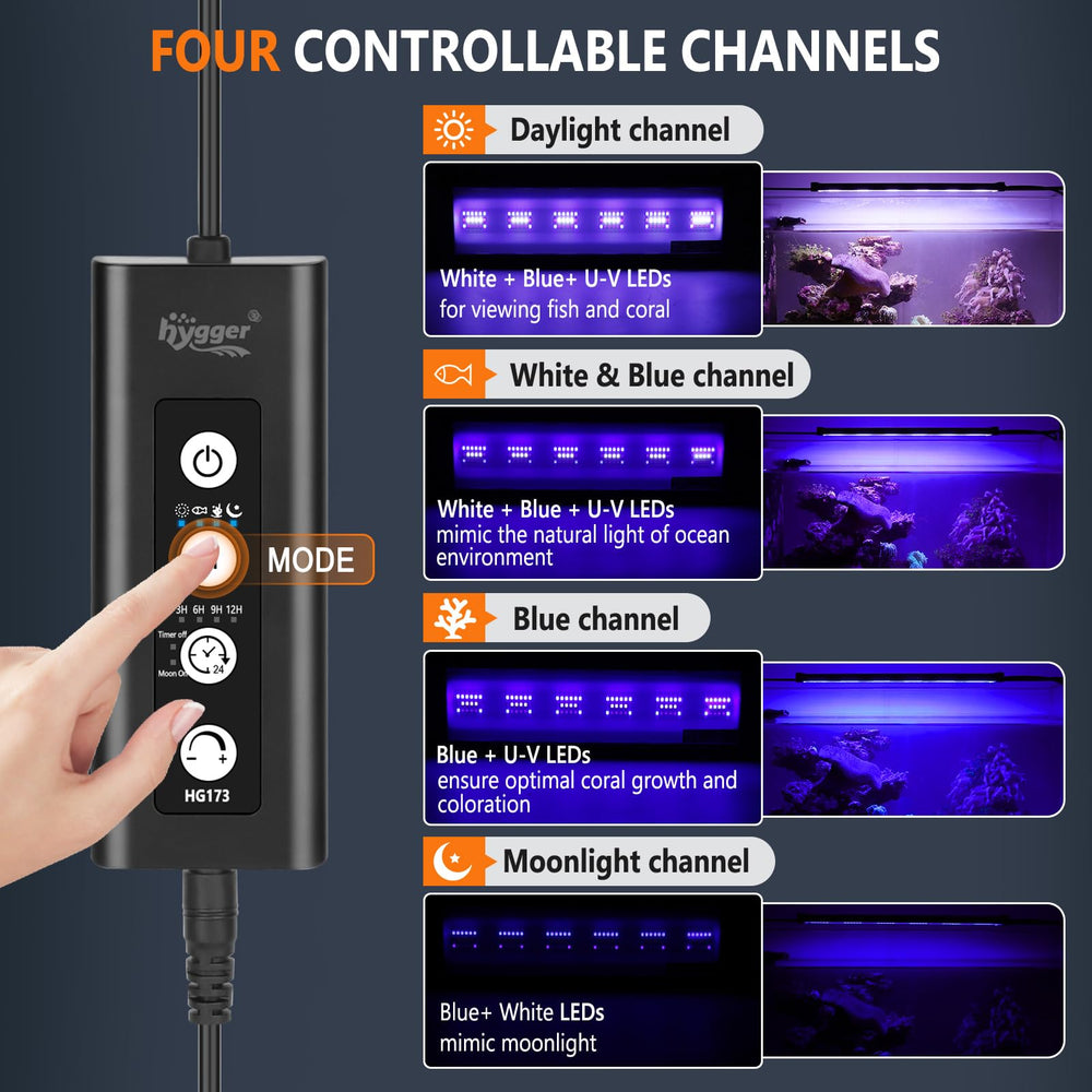 hygger LED saltwater light moonlight mode used for nighttime viewing