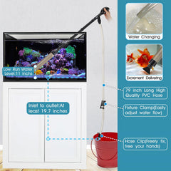 Hygger manual 256GPH gravel vacuum duckbill head targets debris without disturbing fish.