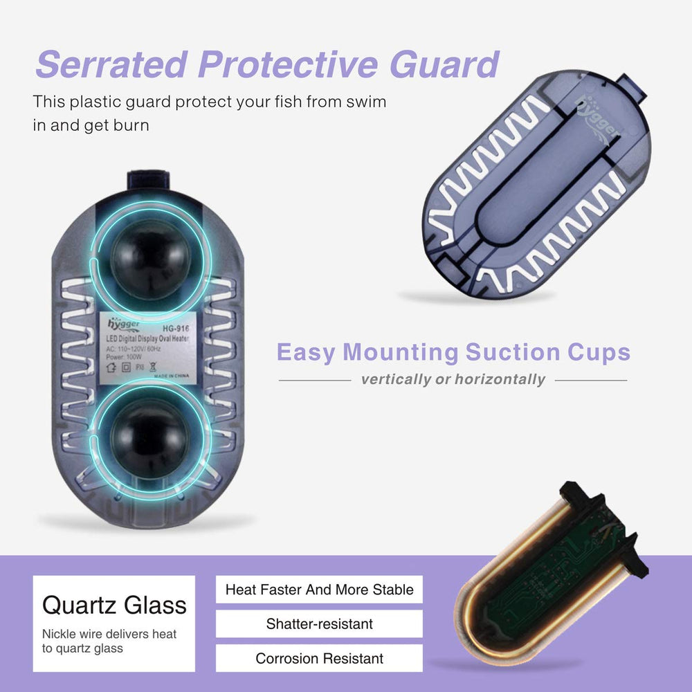 hygger mini glass aquarium heater protective guard close-up protects fish from contact and splashes.