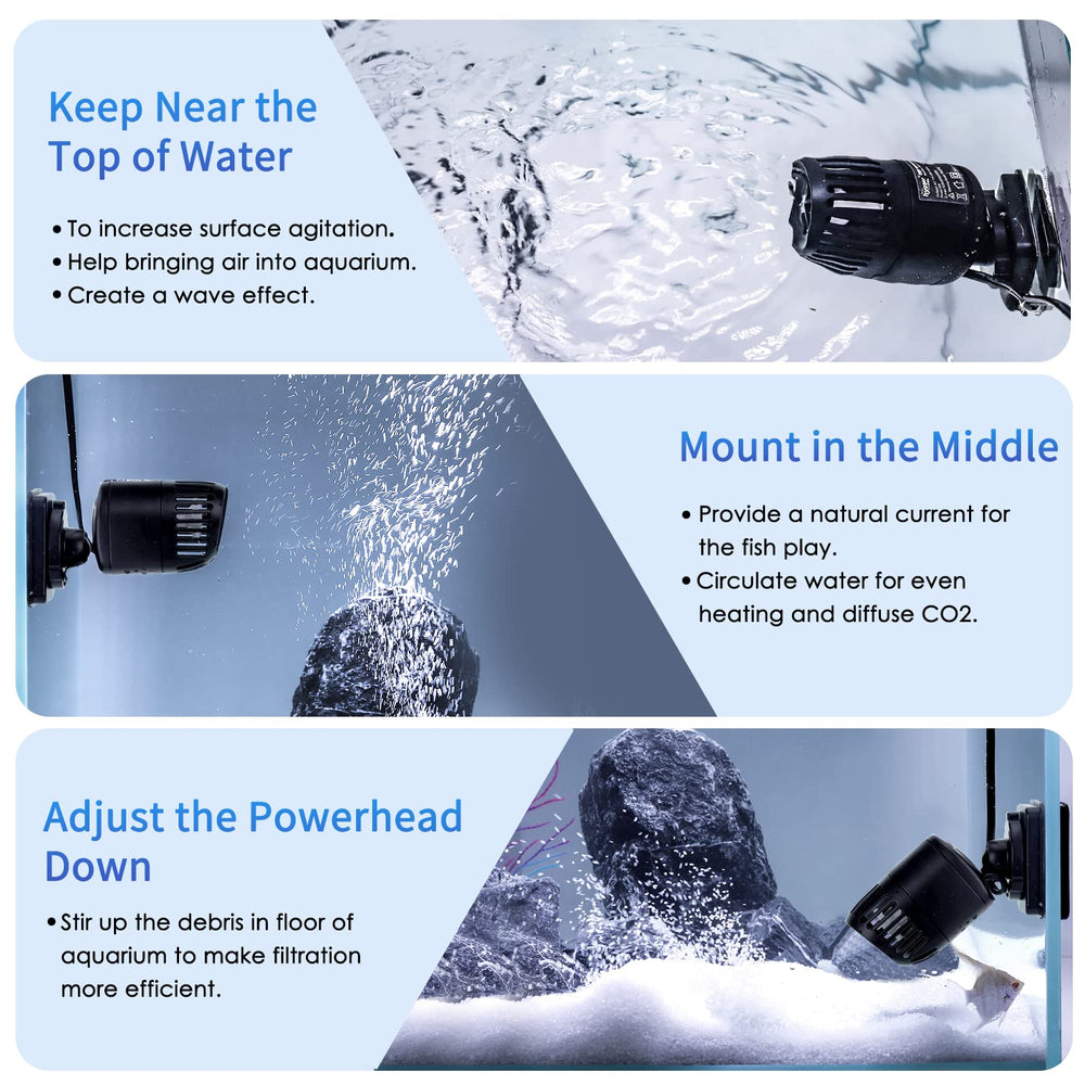 hygger Mini Wave Maker 360-degree head provides versatile currents across the tank