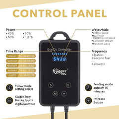 hygger Mini Wave Maker LED display closeup highlights pulse mode and adjustable wave strength