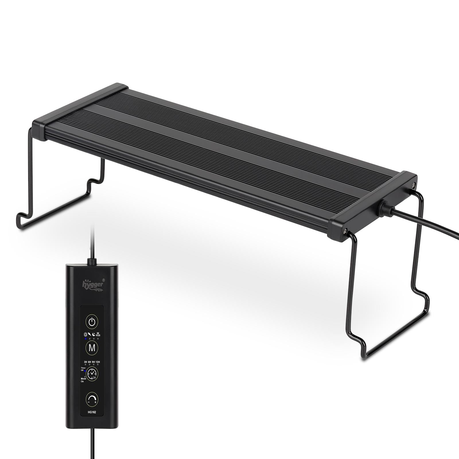 hygger New Mode timer LED aquarium light front view showing full-spectrum lighting for plants