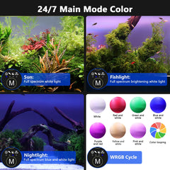 hygger New Mode timer LED aquarium light WRGB cycle close-up for vibrant color options