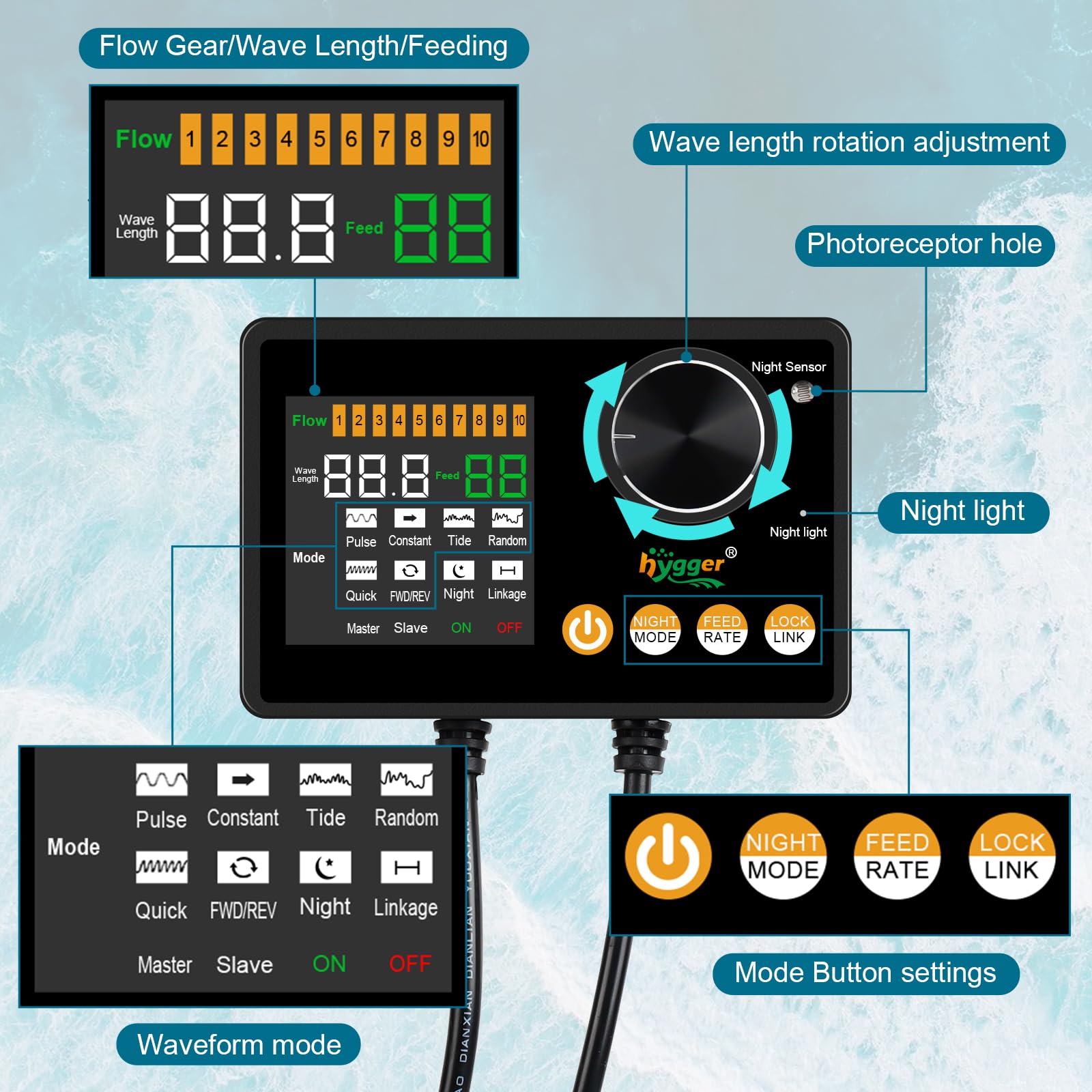 Hygger night mode display helps monitor settings while fish rest.
