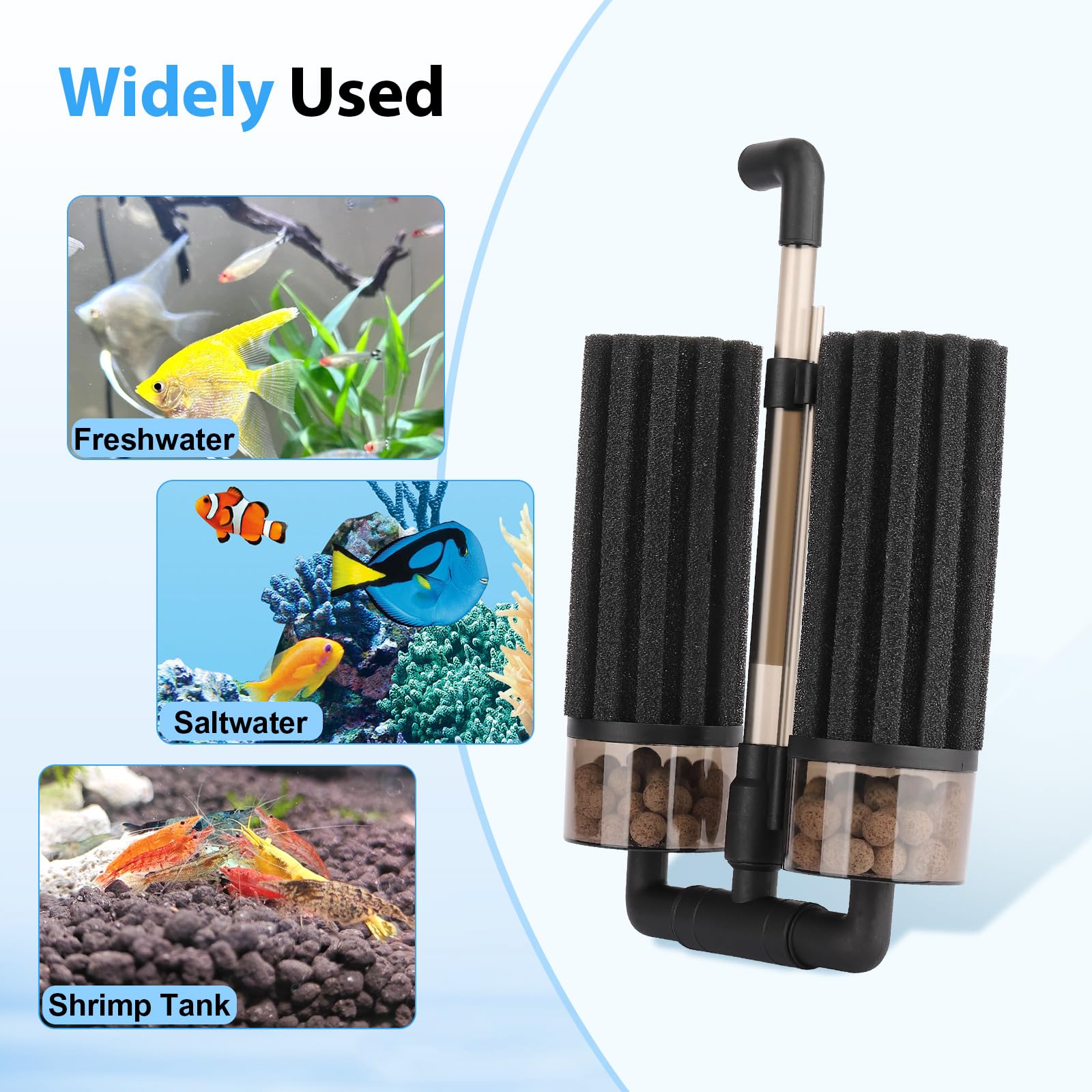 Hygger packaging includes sponges and bioceramic balls for quick setup