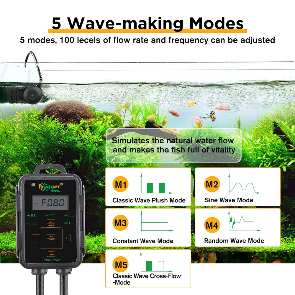 The magnetic base lets you position the Hygger pump easily for flexible tank placement.