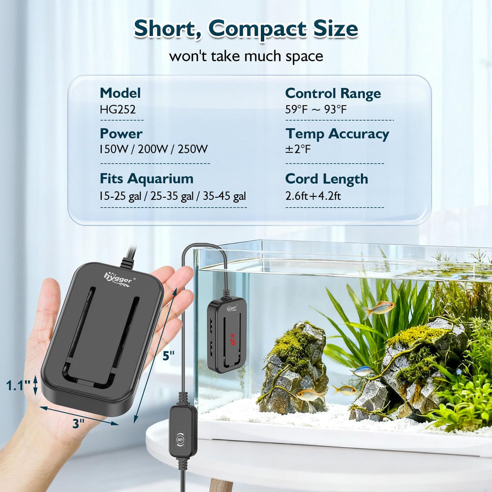 hygger quartz-glass heater casing minimizes direct contact with heating element